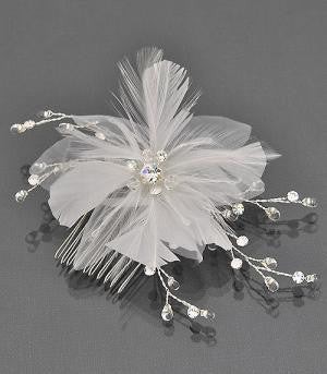 Bridal hair comb with feather and rhinestones