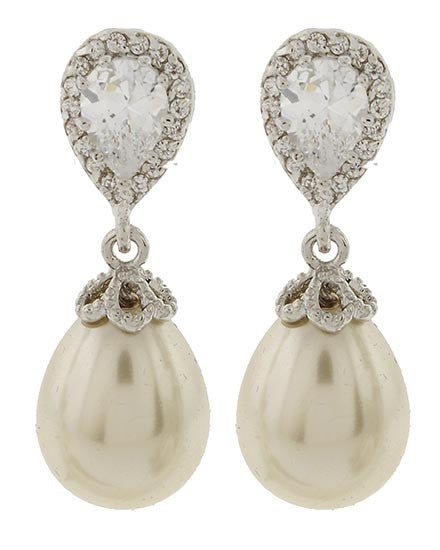 Cubic Zirconia and Pearl Drop Earrings