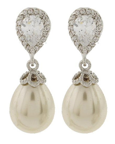 Cubic Zirconia and Pearl Drop Earrings