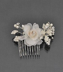Bridal Hair Comb with Organza Flower