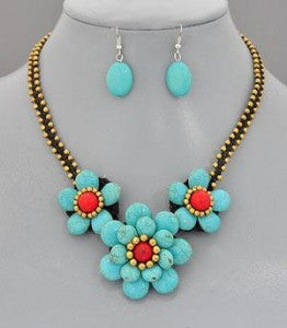 Turquoise gemstone necklace set