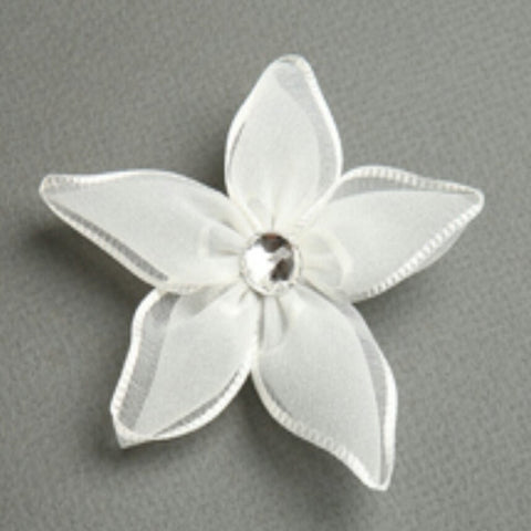 Ivory Organza Bridal Hair Flower w/Center Clear Stone